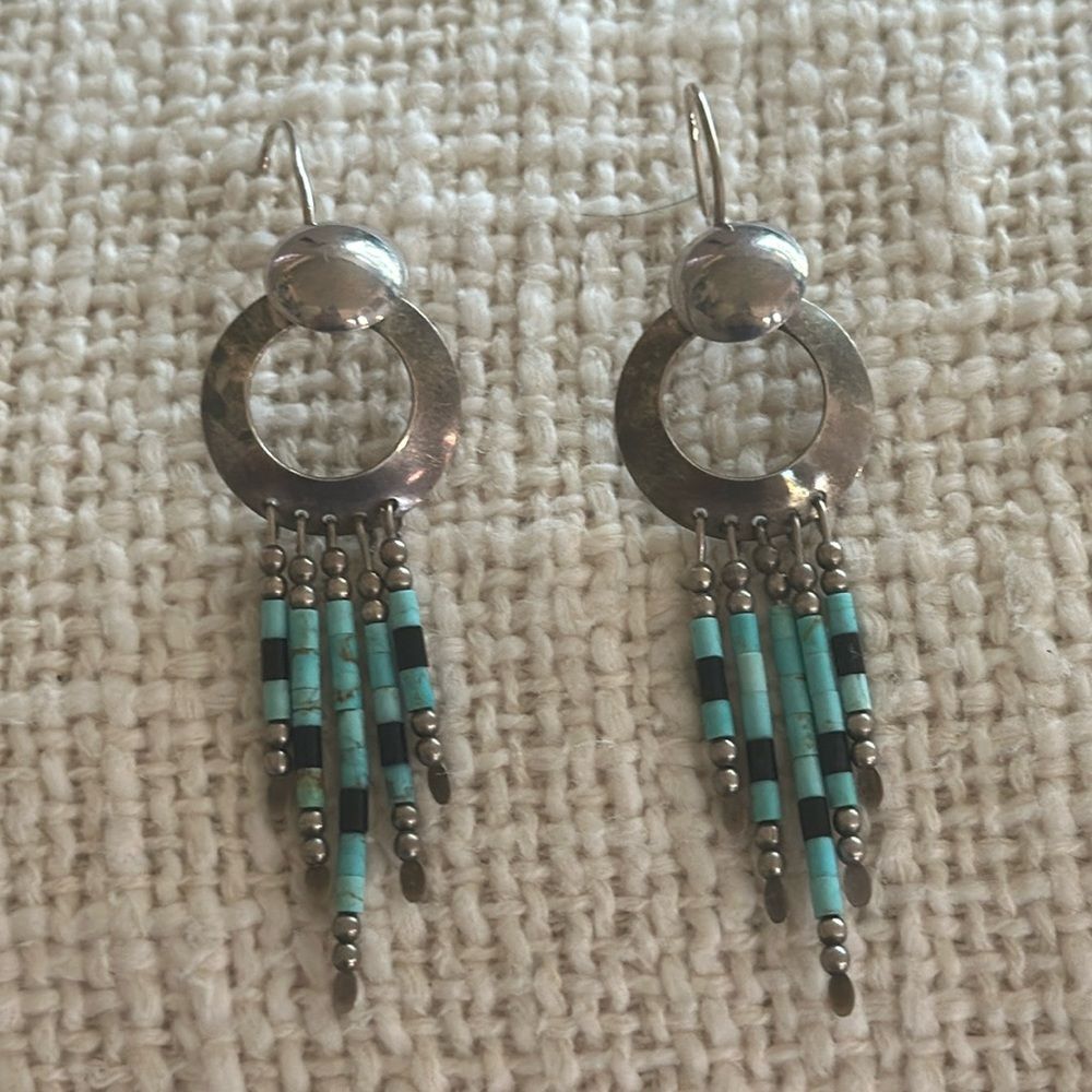 Southwestern Sterling Silver Turquoise Dangle Earrings